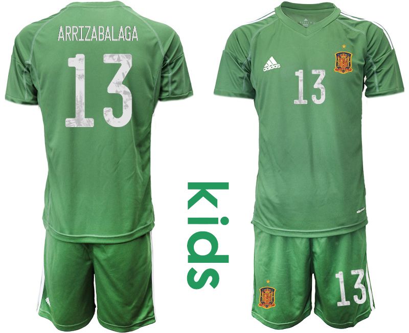 Youth 2021 World Cup National Spain army green goalkeeper #13 Soccer Jerseys->spain jersey->Soccer Country Jersey